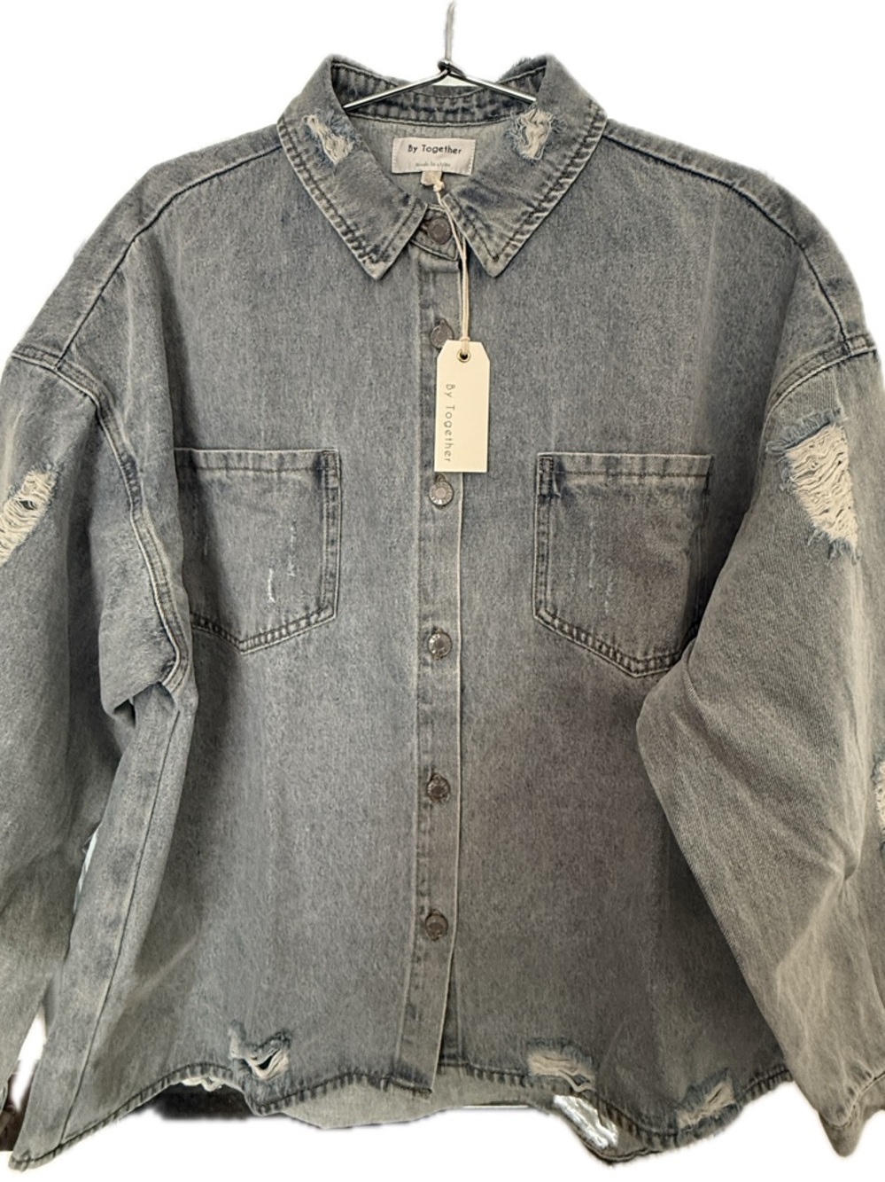 By Together Distressed Denim Shacket ✨ NWT Boutique Find